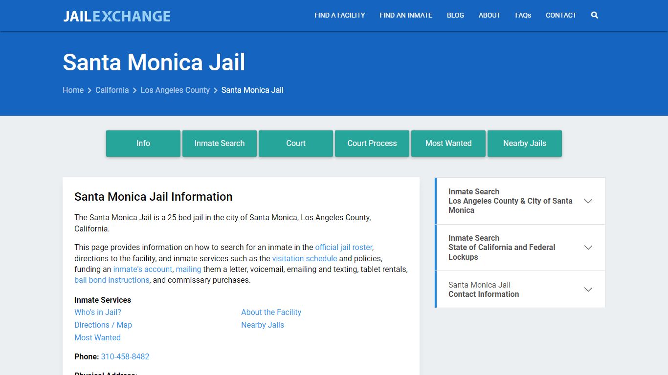 Santa Monica Jail, CA Inmate Search, Information
