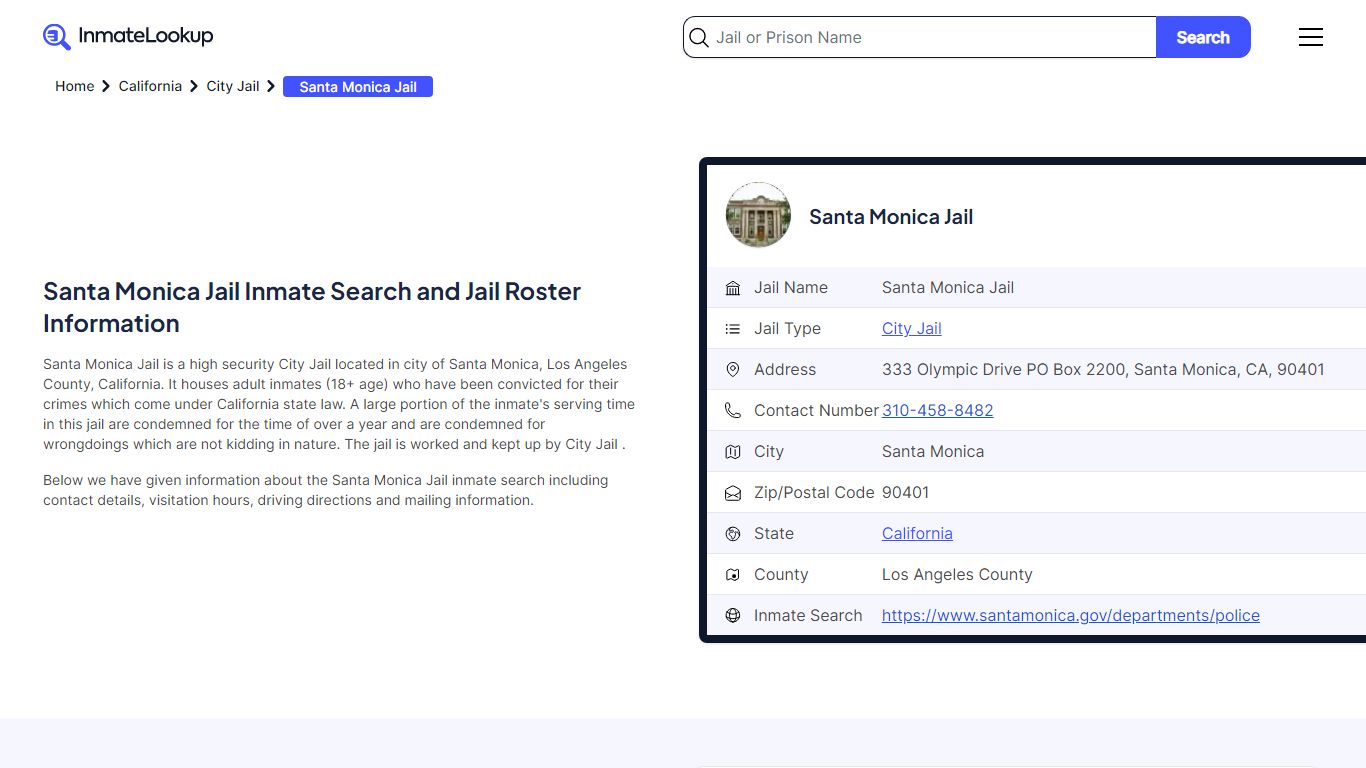 Santa Monica Jail Inmate Search and Jail Roster Information - Inmate Lookup