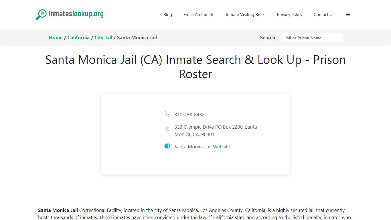 Santa Monica Jail (CA) Inmate Search & Look Up - Prison Roster